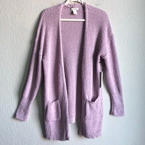 New Rachel Zoe Popcorn Textured Slouchy Open Front Cardigan Sweater Lilac